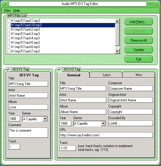 Audio MP3 ID3 Tag Editor Screenshot